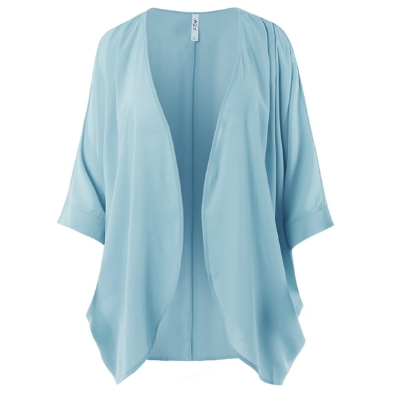 A2Y Women's Loose Fit Lightweight Open Front Woven Chiffon Cardigan Spring Blue 2X