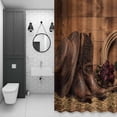 thumbnail image 4 of Cowboy Boots Hats Shower Curtain for Bathroom Decor, Red Rose Retro Farmhouses Wood Western Waterproof Fabric Shower Curtain, 72"x84" Set with 12 Hooks, 4 of 9
