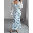 thumbnail image 6 of Women's Floral Print Sweetheart Neckline Maxi Dress with Ruffle Stretch Bodice Polyester % Fabric for Everyday Wear, 6 of 6