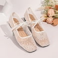 thumbnail image 4 of HTHLVMD Lace Ballet Shoes, Bow Strap Dress Shoes, Women's Elegant Mesh Mary Jane Flats Embroidered Lace Ballet Shoes Sweet Bow Strap Pointed Toe Dress Shoes Casual Lightweight Loafers, White 7, 4 of 7