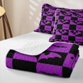 thumbnail image 4 of Erosebridal Halloween Bat Checkered Bed Spread Queen for Boys Girls, Goth Grid Print Queen Coverlet Set, Purple, 3 Pieces, 4 of 7