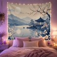 thumbnail image 2 of Cherry Blossoms Around a Moonlit Lake by Pavilion, Peaceful Watercolor for Nature Lovers, Lake Wall Art, Housewarming Gift, Tapestry Wall Hanging for Bedroom and Living Room, 2 of 7