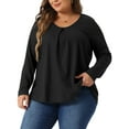 thumbnail image 4 of Agnes Orinda Women's Plus Size Waffle Knit Crew Neck Pleat Front Long Sleeve Tops 1X Black, 4 of 6