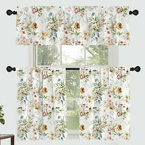 Yellow Flower Curtain for Kitchen Bathroom Beautiful White Floral Rod Pocket Window Tier Curtains Valance Set 3 Pcs Plant Printed Curtains 54 x 18 inches 27 x 36 inches *2