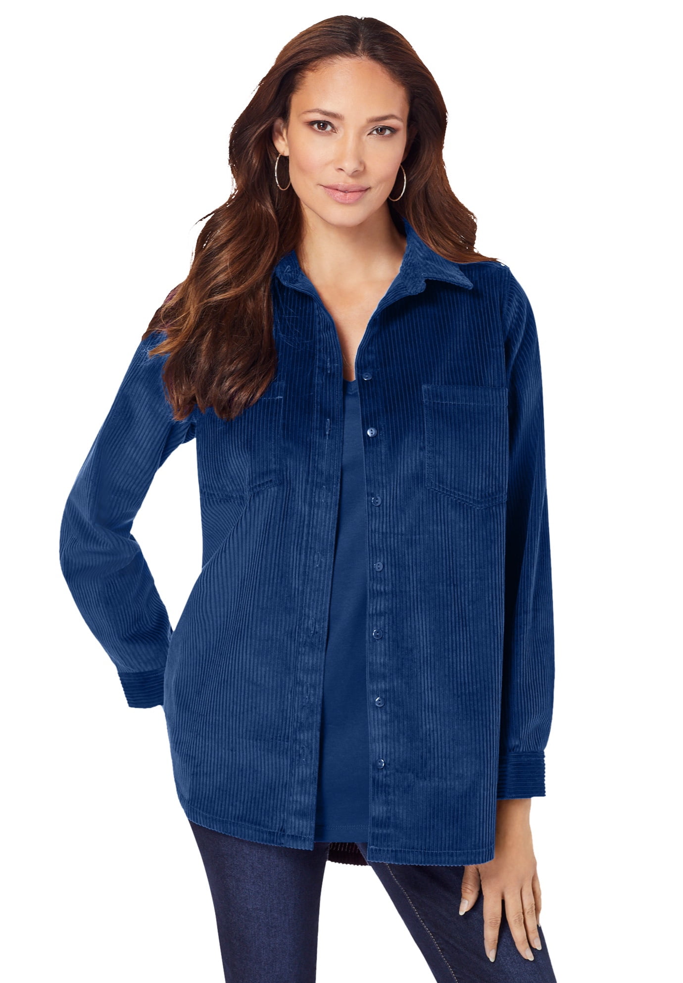 Roaman's Roaman's Women's Plus Size Corduroy Big Shirt Button Down