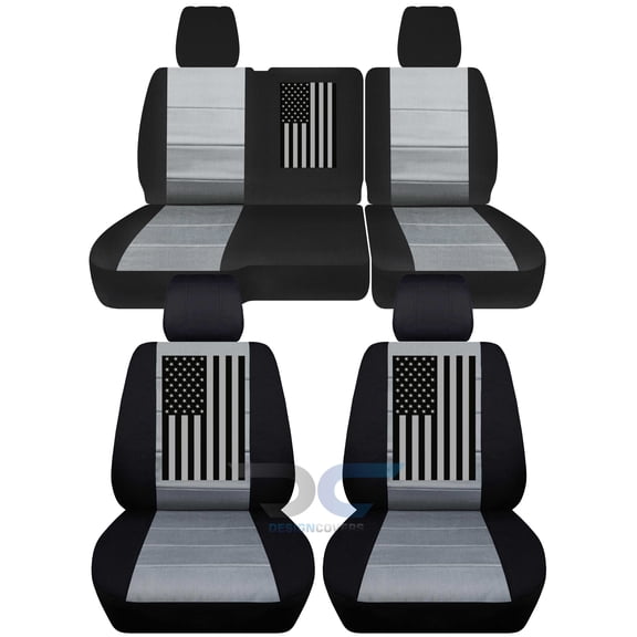 Designcovers Compatible with 2012-2018 Dodge Ram Two-Tone Cotton with American Flag Truck Seat Covers (40/60 Split Rear Bench ):Black and Silver - Full Set Front&Rear