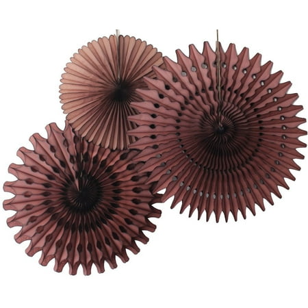 Hanging Brown Tissue Fan Decorations, Set of 3 (21 inch, 18 inch, 13 inch) by Devra Party