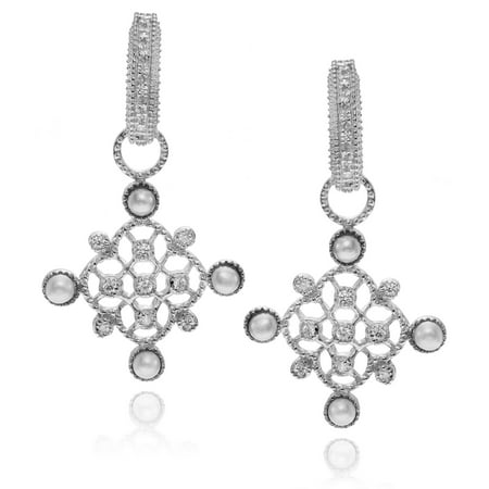 Brinley Co. Women's CZ Pearl Rhodium-Plated Sterling Silver Dangle Post Earrings