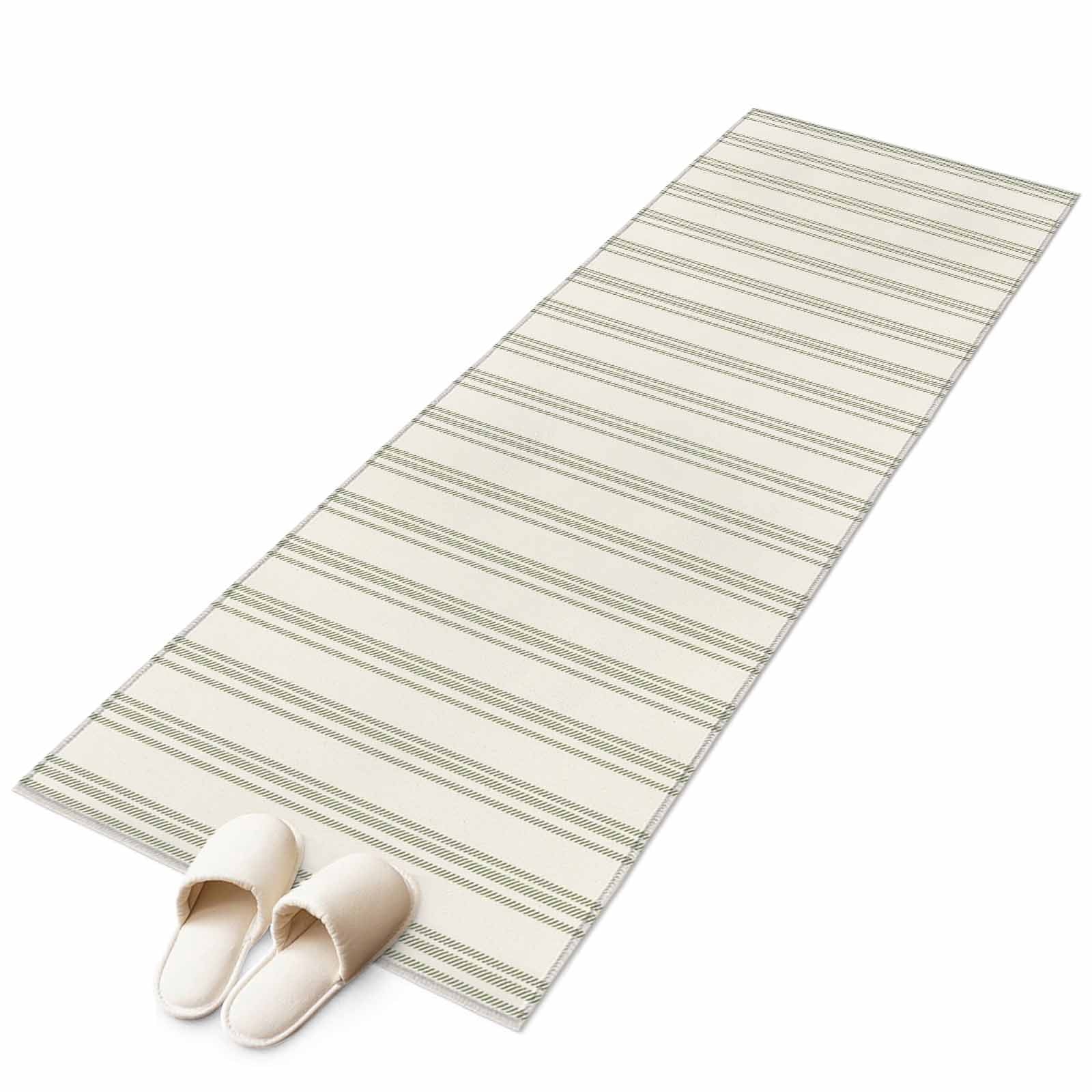 Sage Green Striped Kitchen Runner Rug 2x6 Washable Runners for Hallway Non Slip Modern Farmhouse Green Stripes Large Area Rug Indoor Floor Carpet for Bathroom Laundry Entryway Bedroom Living Room
