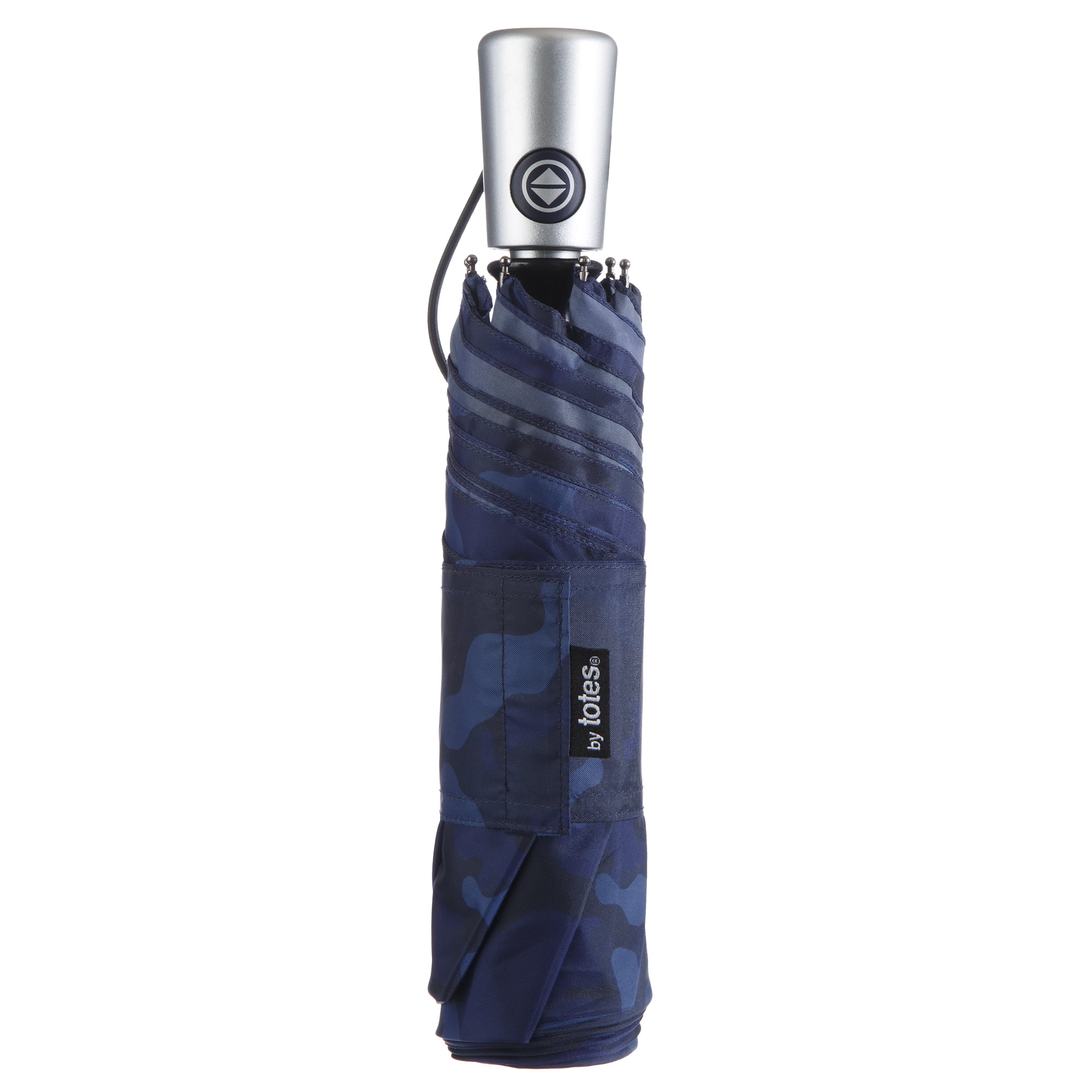 Totes One-Touch Auto Open Close Rain Umbrella with Sunguard Camo Navy