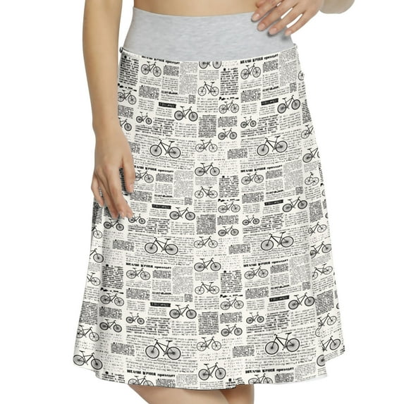 Women's Retro Vintage Newspaper Bikes Art A-line Printed Skirt Casual Wear, 2XL, Off White and Charcoal Grey, by Ambesonne