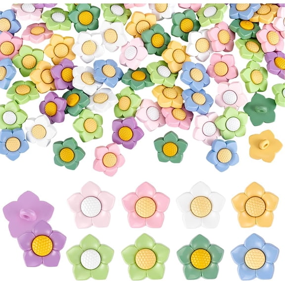 90Pcs Resin Sewing Buttons 9 Color Flower Coat Buttons with Loop