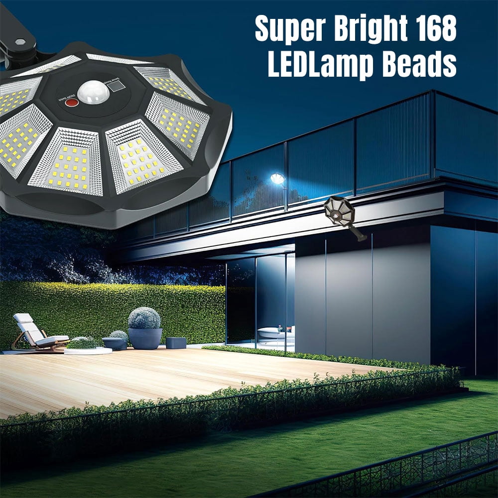 Outdoor Waterproof Solar Light, 168LED 6500K Flood Light, Dusk to Dawn, 8-Sided Solar Flood Light with Motion Sensor, IP66 Waterproof Solar Parking Light for Yard, Pool