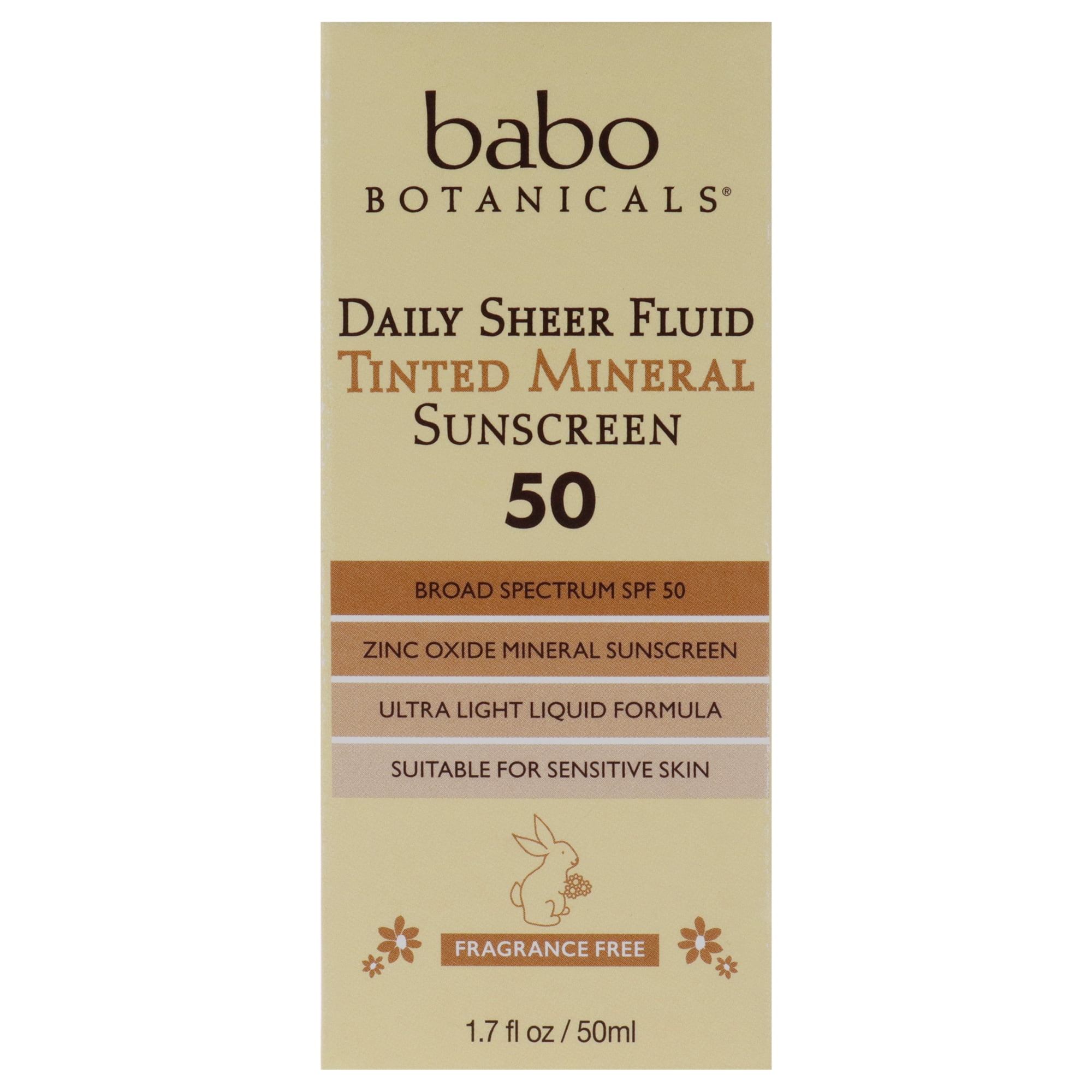 Babo Botanicals Daily Sheer Tinted Mineral Sunscreen Fluid SPF 50 , 1.7 oz Sunscreen