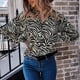 thumbnail image 5 of Blusa con estampado de cebra para mujer, cuello alto, manga larga con linterna, blusa con boton CACAGOO Blusa de mujer, 5 of 7