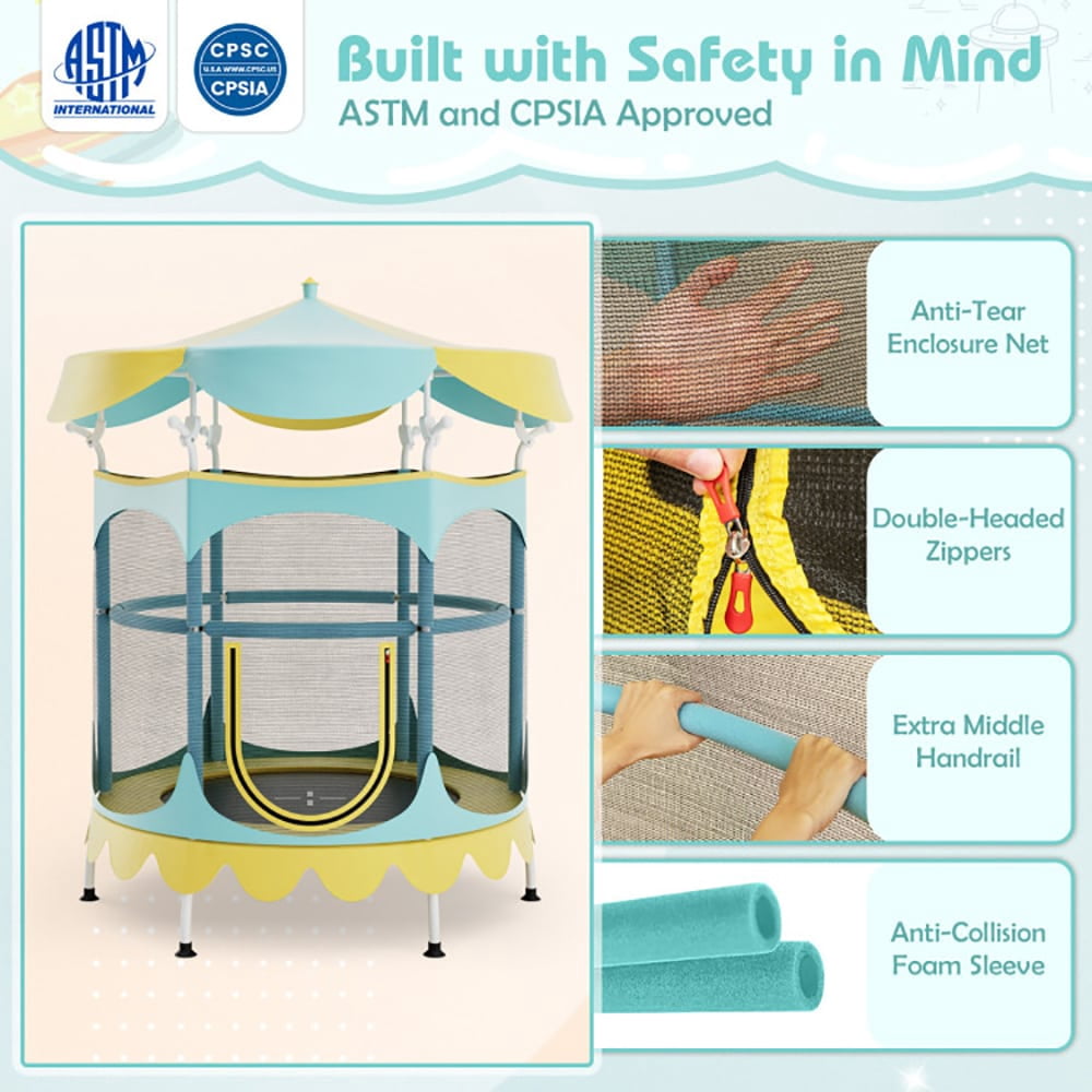 Spaco 64" Kids Trampoline with Detachable Canopy and Safety Enclosure Net-Yellow, Bounce Trampoline for Outdoor as Garden, Park