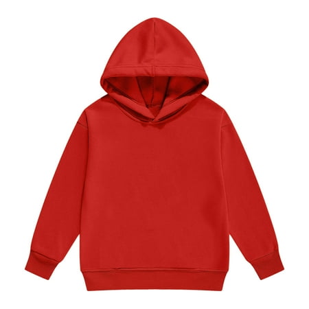 Zecgelong Girls Hooded Sweatshirts Pullover Long Sleeve Hoodies Solid Color Basic Kids Unisex Boys Tops Red 8-9 Years