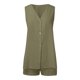 thumbnail image 4 of Conjunto oversize de lino para mujer: chaleco con cuello en V + pantalones cortos elásticos. Prenda informal de verano transpirable., 4 of 5