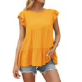 thumbnail image 3 of T-shirt pour Femme Été en Dentelle à Col Rond à Manches Courtes Décontracté Haut Décontracté pour Femme Haut Ample, Jaune, G, 3 of 7