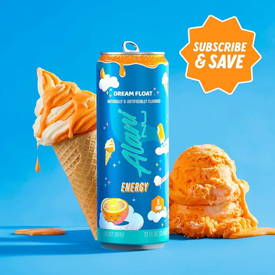 Alani Nu Energy Drink Dream Float Creamsicle Inspired Flavor 12 fl oz Cans, 8 Pack Low Calorie Sugar Free Beverage