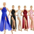 thumbnail image 2 of Sequined Mesh Maxi Lyrical Dance Dress High Split Halter Ballet Dance Leotard, 2 of 7
