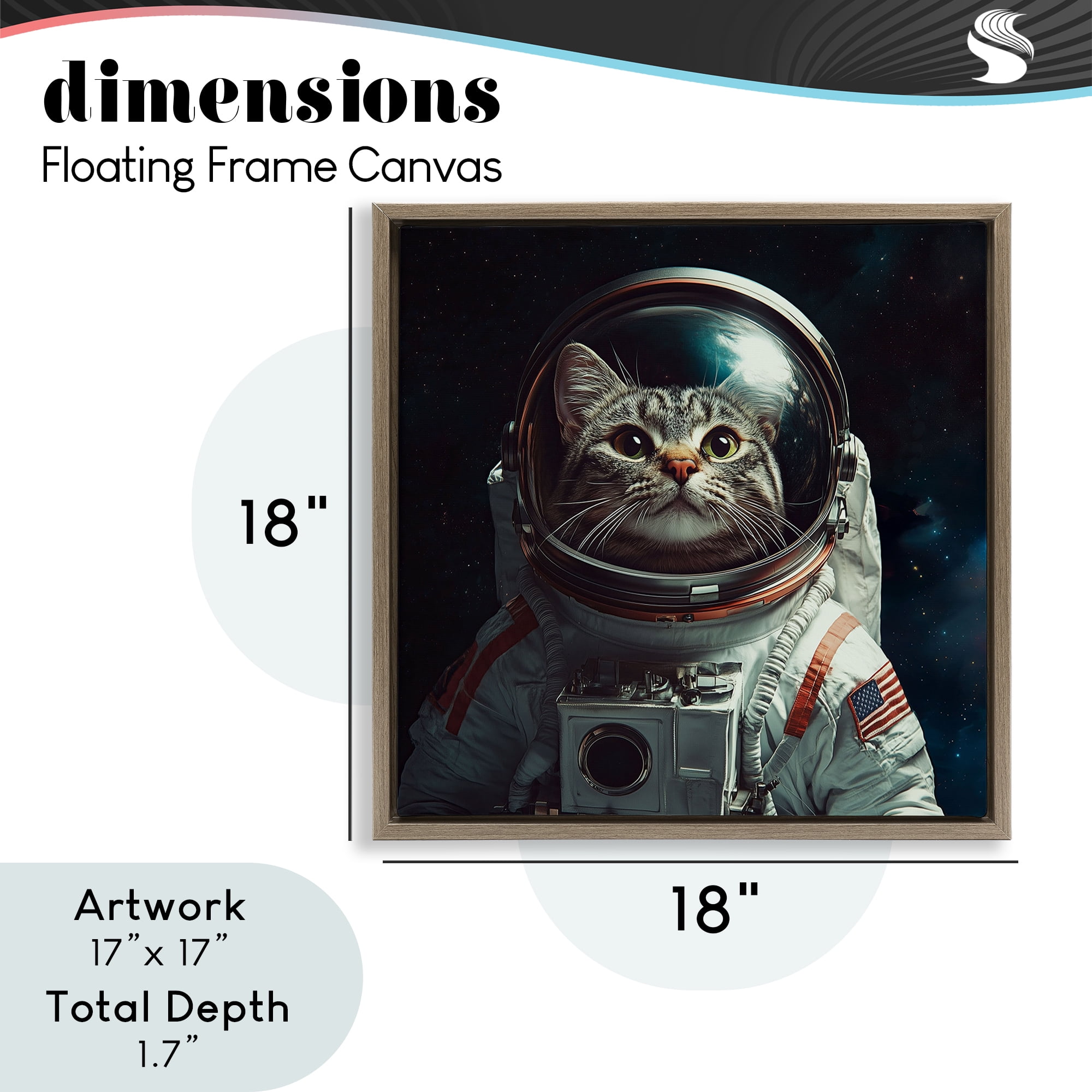 Catstronaut Cat Astronaut Brown Framed Floater Canvas Wall Art, design by Jim Baldwin