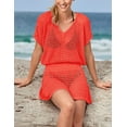 thumbnail image 3 of Bsubseach Women Hollow Out Beachwear Swim Cover Ups Short Sleeve V Neck Beach Tunic Dress, 3 of 5