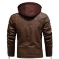 thumbnail image 5 of Xdegoge Thick Leather Jacket for Men Casual Keep Warm Jackets Full Zip Drawstring Hooded Coat with Pockets Classic Solid Color Coats Removeable Hood Outerwear Fall Winter Fashion Thermal Clothing, 5 of 8