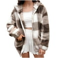 thumbnail image 3 of Dazajoo Plaid Zip Up Hoodie Women Fuzzy Fleece Lined Jackets with Pockets Oversized Winter Sweatshirts,Coffee,XXXXXL, 3 of 8