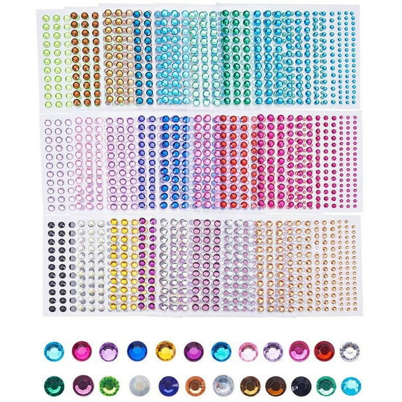 3168 pcs Self-Adhesive Rhinestone Sticker 24 Sheets DIY Jewel Gem Rhinestone Embellishment Stickers 4 Sizes 3-6mm for Makeup Nail Art Mobile Phone Decoration Scrapbooking Acrylic
