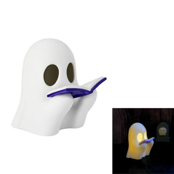 AKEGAMN Lampe de Lecture Mignonne – Décoration de Veilleuse d'Halloween – Porte-Bougie Chauffe-Plat – Figurine Blanche Phosphorescente – Lampe de Chevet Ou d'Étagère Matériau Principal : Polyresine, Artisanat Fait Main. Nous pour Créer des Produits