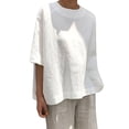 thumbnail image 2 of QLEICOM Womens Plus Size Summer Tops, Casual Loose Tops, Fashion Soild Cotton And Linen Patchwork T Shirts, O-Neck Short Sleeve Fitting Tops Cardigan Blouse White XXL, 2 of 4