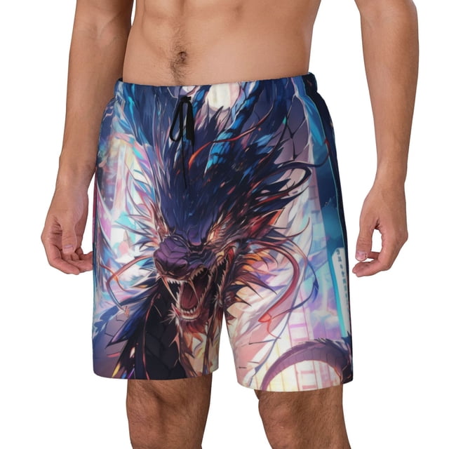 Fotbe Urban Style Colorful Dragon Traje de Baño para Hombre – Shorts de Natación de Secado Rápido con Forro y Bolsillos-X-Large