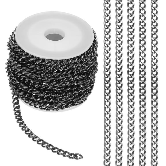 16.4Ft Aluminium Curb Chains Twisted Links, 6x4.5mm Curb Chain Spool Jewelry Making Chains Craft Chain for Necklace Bracelet, Black