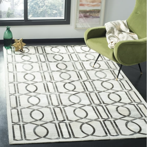 SAFAVIEH Studio Leather Sheeva Geometric Area Rug, Ivory/Grey, 8' x 10'