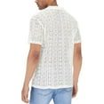 thumbnail image 4 of Lace T Shirts for Man Summer Casual Short Sleeve Relaxed Fit Button Down Notch Collar Hollow out Vacation Beach Shirt, 4 of 9