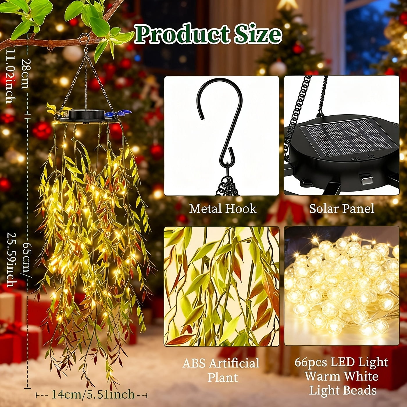 Swiftyle 2 Pcs Solar Powered Hanging LED String Lights Waterproof Outdoor Patio Garden Decor Lighting