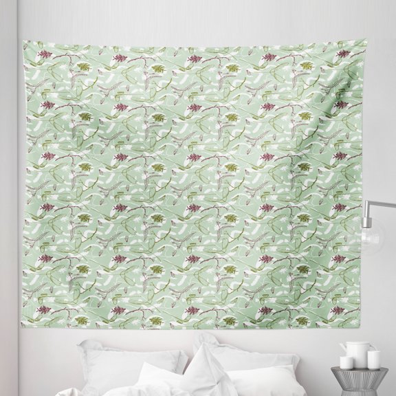 Woodsy Tapestry, Autumn Twigs Acorns and Pine Cones Drawn by Hand, Fabric Wall Hanging Decor for Bedroom Living Room Dorm, 5 Sizes, Almond Green Multicolor, by Ambesonne