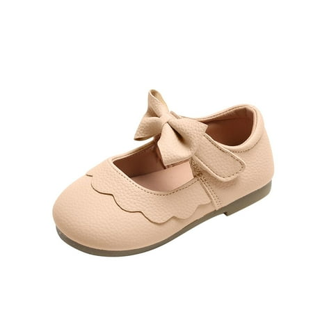 Meresysid Toddler Kids Girls Spring New Soft Soled Shoes Baby Walking Shoes Bow Princess Small Leather Shoes Pink