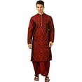 thumbnail image 1 of Devyom Men's Silk Straight Regular Fit Dhoti Kurta Set (Red, 38), 1 of 1