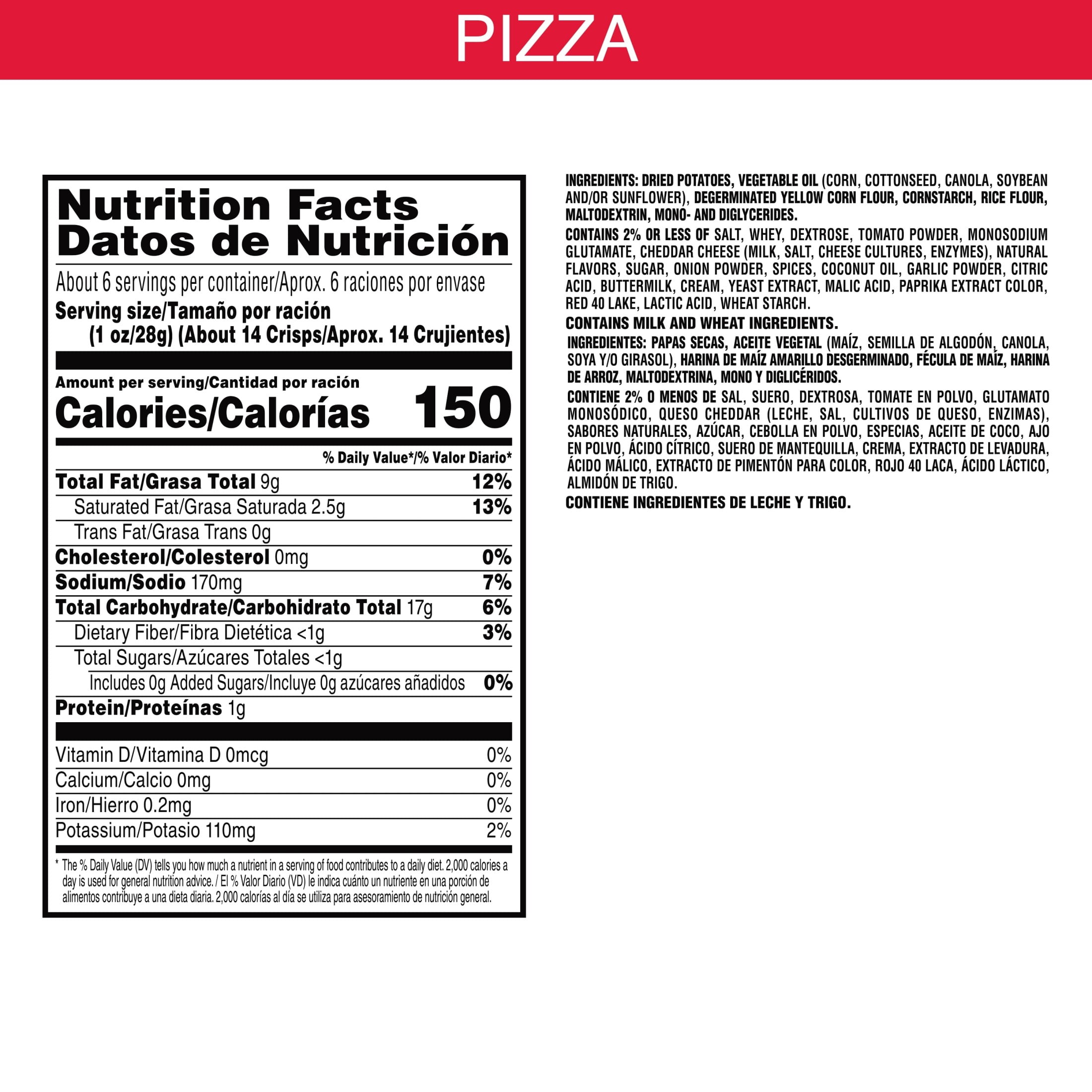 Pringles Pizza Potato Crisps Chips, Lunch Snacks, 5.5 oz Canister