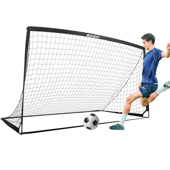BOHEN 12x6FT/9x5FT/6x4FT Portable Metal Soccer Goal for Backyard with Carry Bag - Fun for Outdoor Indoor Training Games for Kids Adult, for Easy Storage and Transportation (9x5FT, 1 Piece, Black)