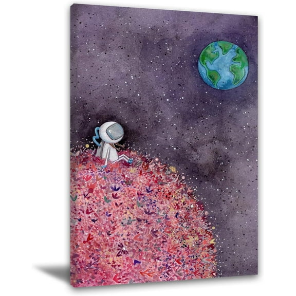 Kids Room Wall Art Outer Space Wall Decor Astronauts Canvas Prints Boy Bedroom Space Poster Baby Birthday Wall Decor for Home Bathroom Playroom Nursery Decor 16X24 Inch No Frame