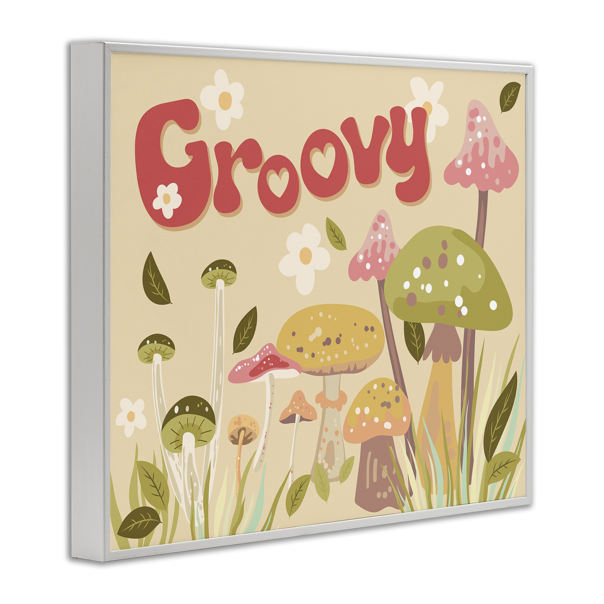 Stupell Industries Groovy Botanical Mushrooms Botanical & Floral Painting White Framed Art Print Wall Art, 20 x 16