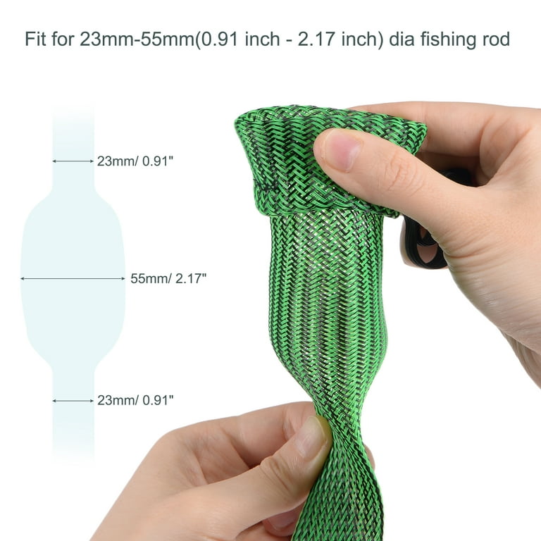 Uxcell 2.02m Dark Green Fishing Rod Sleeve Rod Sock Cover Braided Mesh Rod Protector 2 Pack