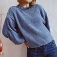 thumbnail image 4 of Juslio Women Sweaters Pullovers Sweaters Solid Crew Neck Knit Fashion Blue, 4 of 8