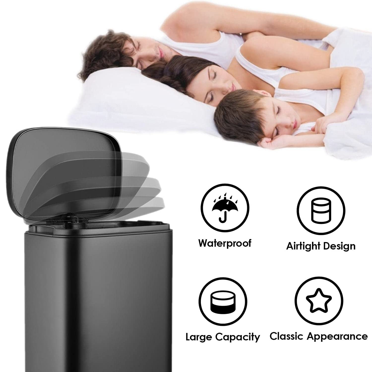 LAZY BUDDY 8 gal Stainless Steel Kitchen Trash Can, Step Garbage Can with Soft-Close Lid for Home