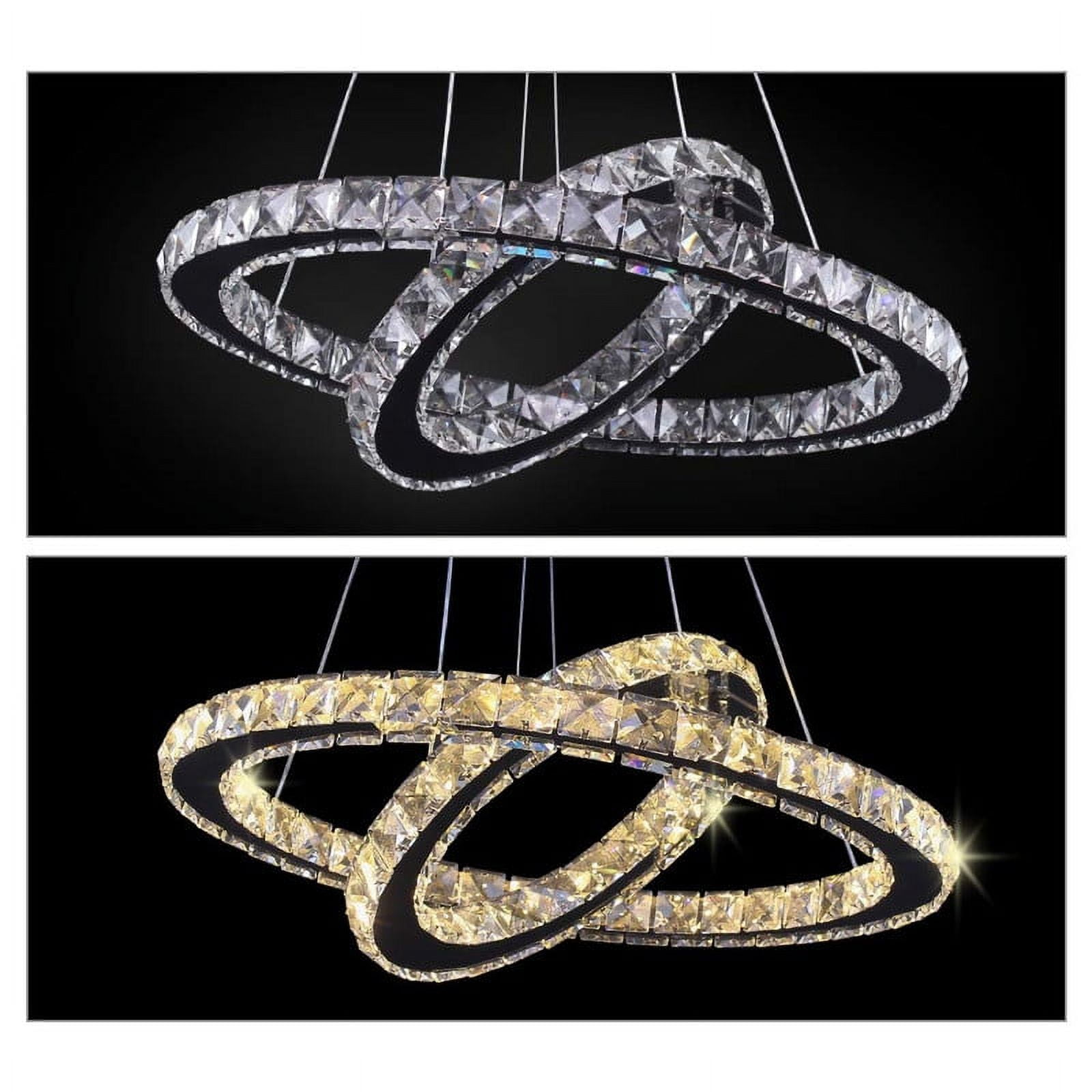 FRIXCHUR LED Chandelier Modern 2 Rings Pendant Light Adjustable Stainless Steel Crystal Ceiling Lighting Fixture for Bedroom Living Room Dining Room (Warm White)