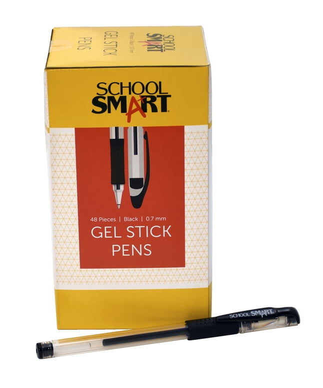 School Smart Gel Stick Pens, 0.7 mm, Black, Pack of 48