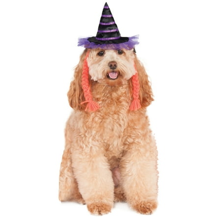 Purple Pet Dog Cat Wicked Witch Pointy Hat With Orange Braids